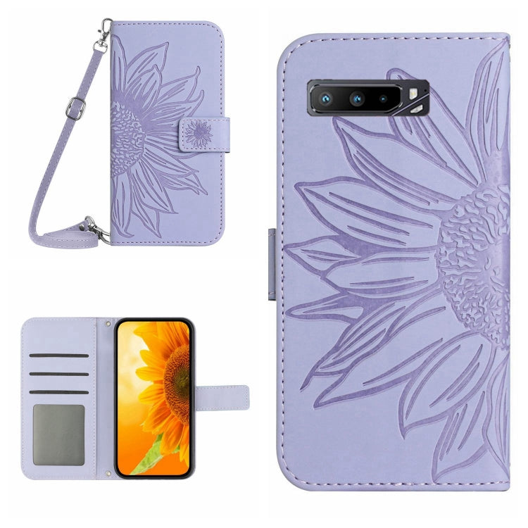Skin Feel Custodia per cellulare in pelle con motivo a fiori di sole con cordino, For Asus ROG Phone 3 ZS661KS, For Asus ROG Phone 5 ZS673KS
