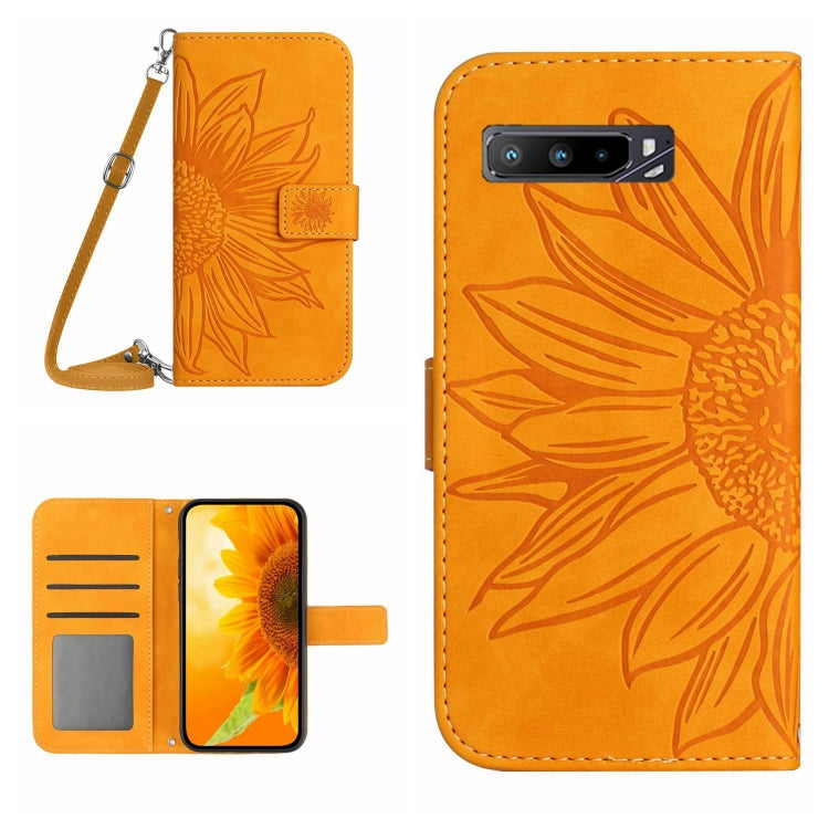 Skin Feel Custodia per cellulare in pelle con motivo a fiori di sole con cordino, For Asus ROG Phone 3 ZS661KS, For Asus ROG Phone 5 ZS673KS