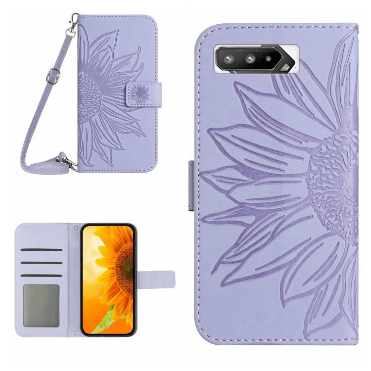Skin Feel Custodia per cellulare in pelle con motivo a fiori di sole con cordino, For Asus ROG Phone 3 ZS661KS, For Asus ROG Phone 5 ZS673KS