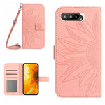 Skin Feel Custodia per cellulare in pelle con motivo a fiori di sole con cordino, For Asus ROG Phone 3 ZS661KS, For Asus ROG Phone 5 ZS673KS