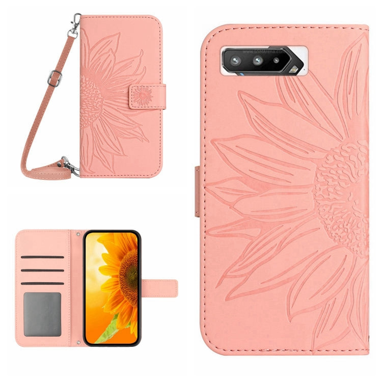 Skin Feel Custodia per cellulare in pelle con motivo a fiori di sole con cordino, For Asus ROG Phone 3 ZS661KS, For Asus ROG Phone 5 ZS673KS
