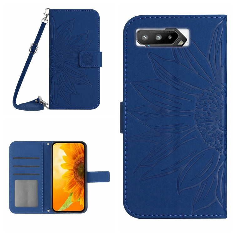 Skin Feel Custodia per cellulare in pelle con motivo a fiori di sole con cordino, For Asus ROG Phone 3 ZS661KS, For Asus ROG Phone 5 ZS673KS