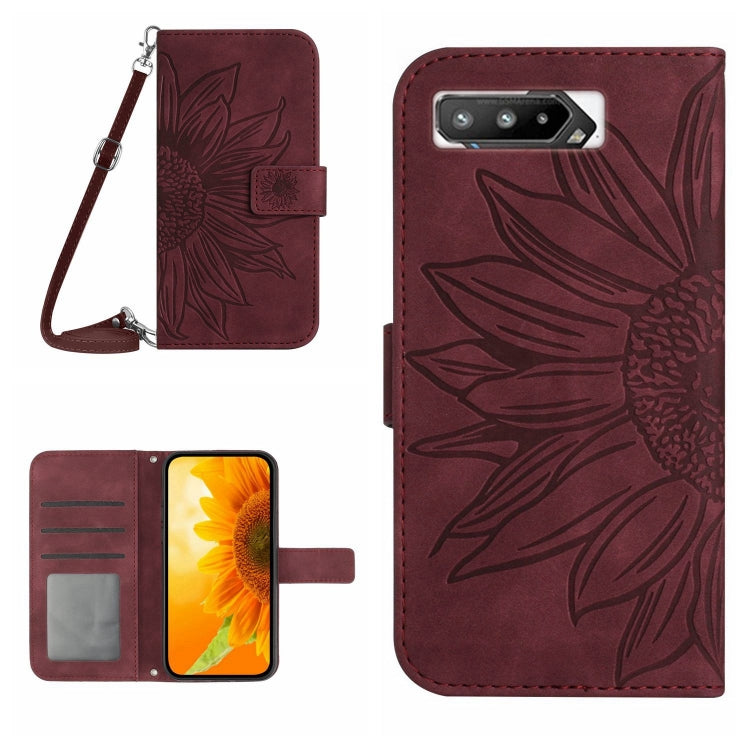 Skin Feel Custodia per cellulare in pelle con motivo a fiori di sole con cordino, For Asus ROG Phone 3 ZS661KS, For Asus ROG Phone 5 ZS673KS