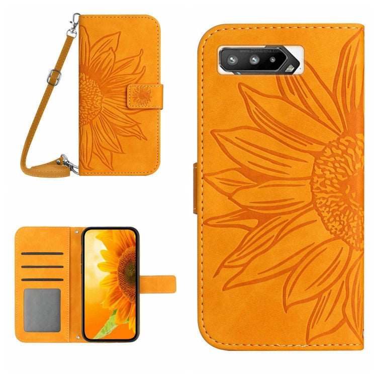 Skin Feel Custodia per cellulare in pelle con motivo a fiori di sole con cordino, For Asus ROG Phone 3 ZS661KS, For Asus ROG Phone 5 ZS673KS