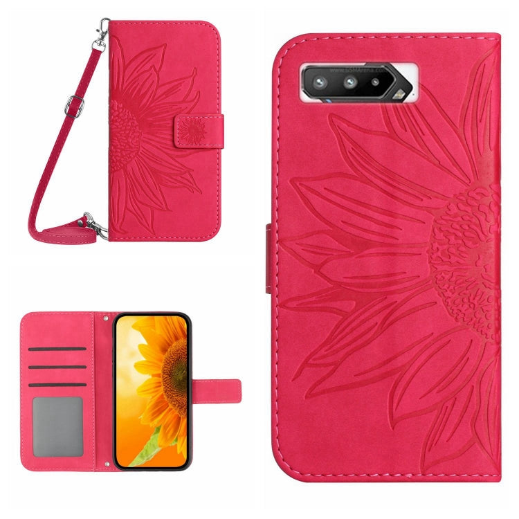 Skin Feel Custodia per cellulare in pelle con motivo a fiori di sole con cordino, For Asus ROG Phone 3 ZS661KS, For Asus ROG Phone 5 ZS673KS