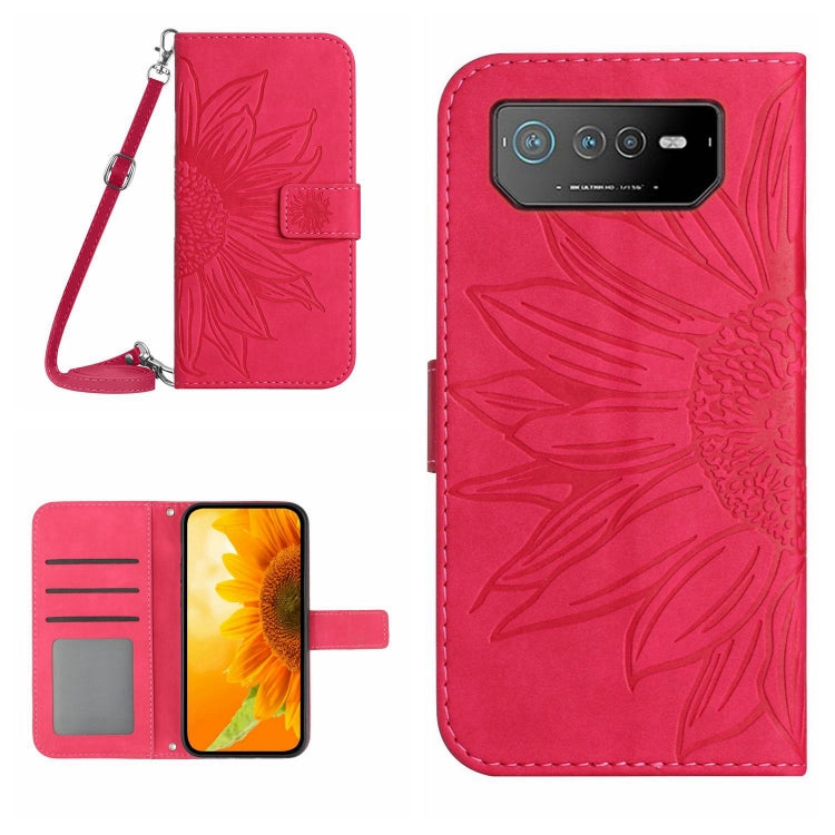 Skin Feel Custodia per cellulare in pelle con motivo a fiori di sole con cordino, For Asus ROG Phone 6, For Asus ROG Phone 6 Pro