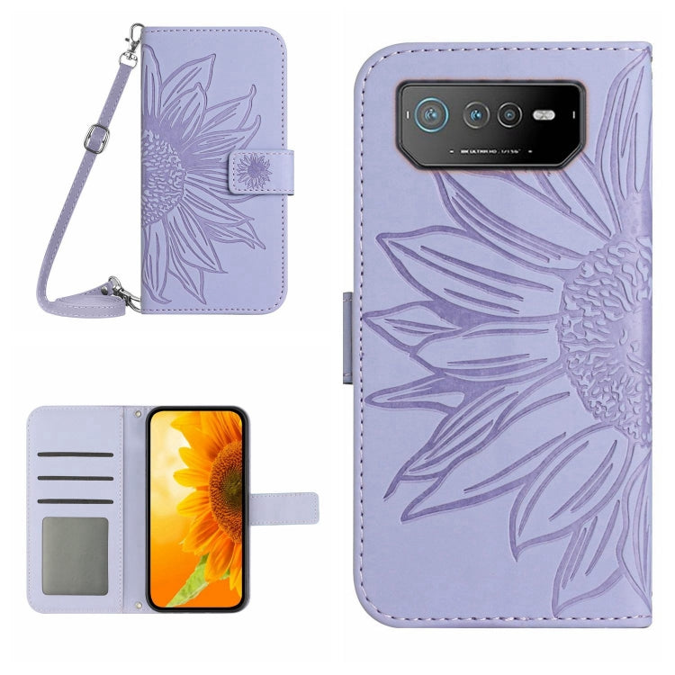 Skin Feel Custodia per cellulare in pelle con motivo a fiori di sole con cordino, For Asus ROG Phone 6, For Asus ROG Phone 6 Pro