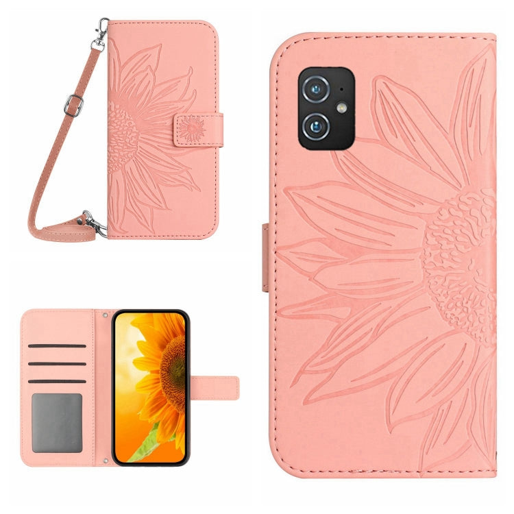 Skin Feel Custodia per cellulare in pelle con motivo a fiori di sole con cordino, For Asus ZenFone 8 ZS590KS, For Asus ZenFone 9