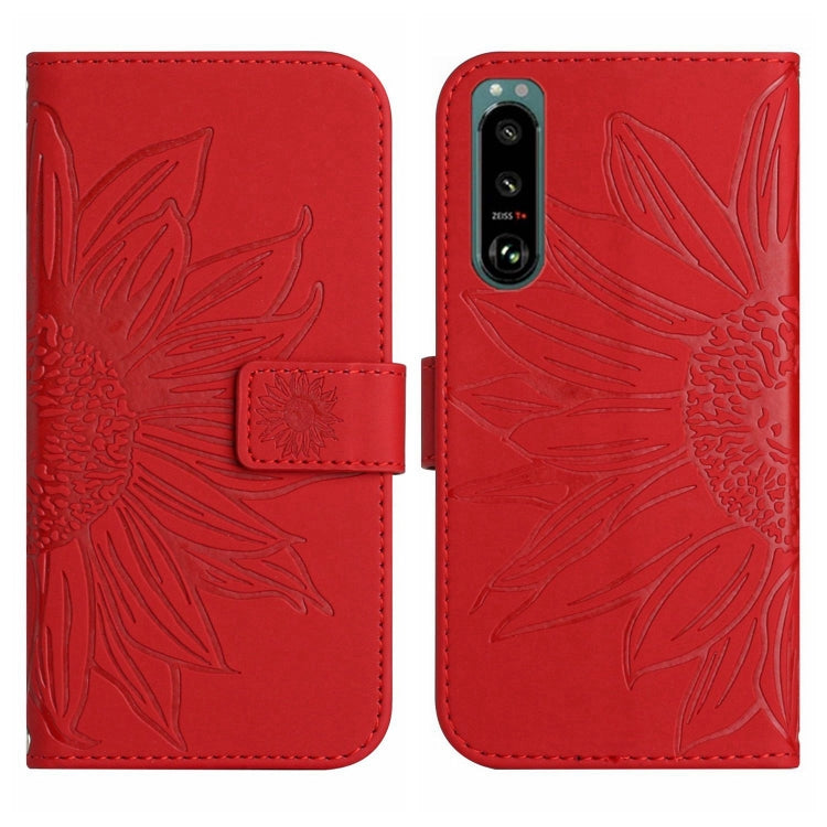 Skin Feel Custodia per cellulare in pelle con motivo a fiori di sole con cordino, For Sony Xperia 5 III, For Sony Xperia 5 IV