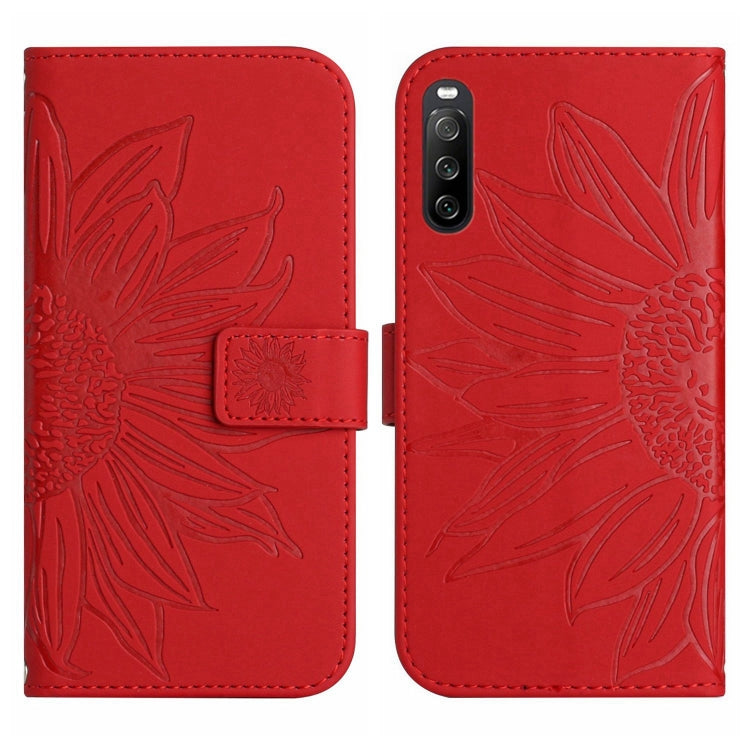 Skin Feel Custodia per cellulare in pelle con motivo a fiori di sole con cordino, For Sony Xperia 10 III/10 III Lite, For Sony Xperia 10 IV