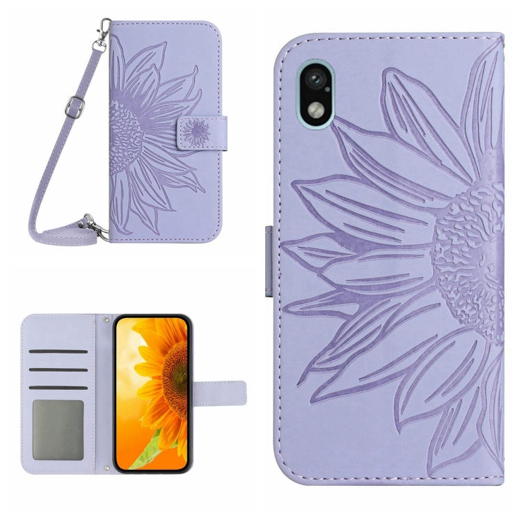 Skin Feel Custodia per cellulare in pelle con motivo a fiori di sole con cordino, For Sony Xperia ACE II, For Sony Xperia ACE III