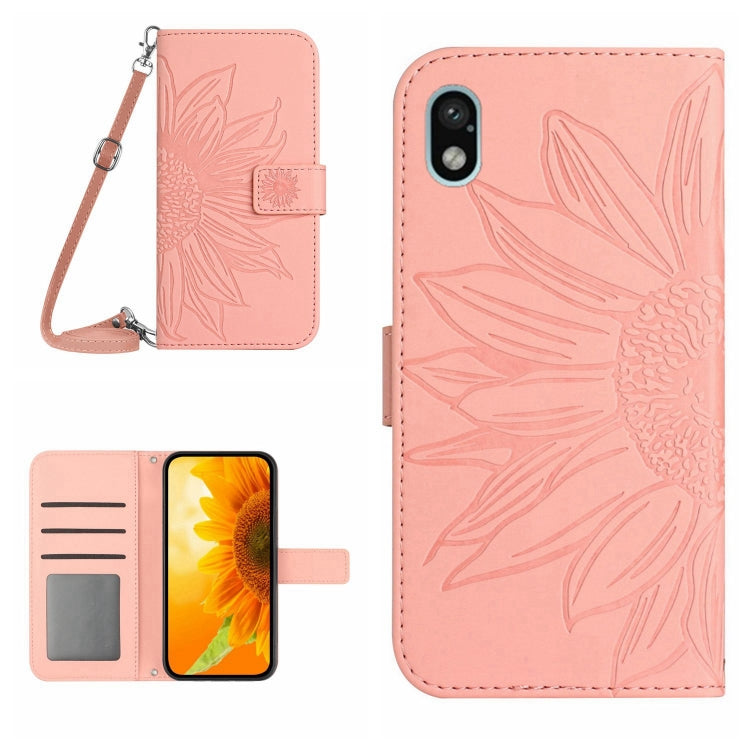Skin Feel Custodia per cellulare in pelle con motivo a fiori di sole con cordino, For Sony Xperia ACE II, For Sony Xperia ACE III