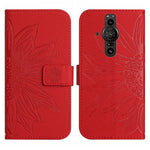 Skin Feel Custodia per cellulare in pelle con motivo a fiori di sole con cordino, For Sony Xperia Pro-I