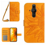 Skin Feel Custodia per cellulare in pelle con motivo a fiori di sole con cordino, For Sony Xperia Pro-I