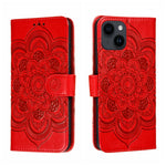 Custodia per telefono in pelle goffrata Sun Mandala, For iPhone 14 / 13, For iPhone 14 Plus, For iPhone 14 Pro