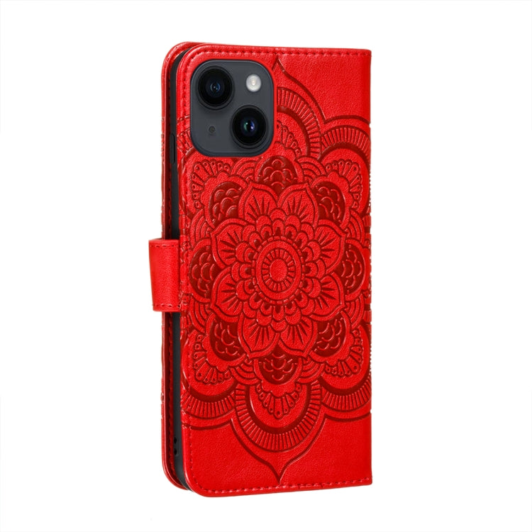 Custodia per telefono in pelle goffrata Sun Mandala, For iPhone 14 / 13, For iPhone 14 Plus, For iPhone 14 Pro