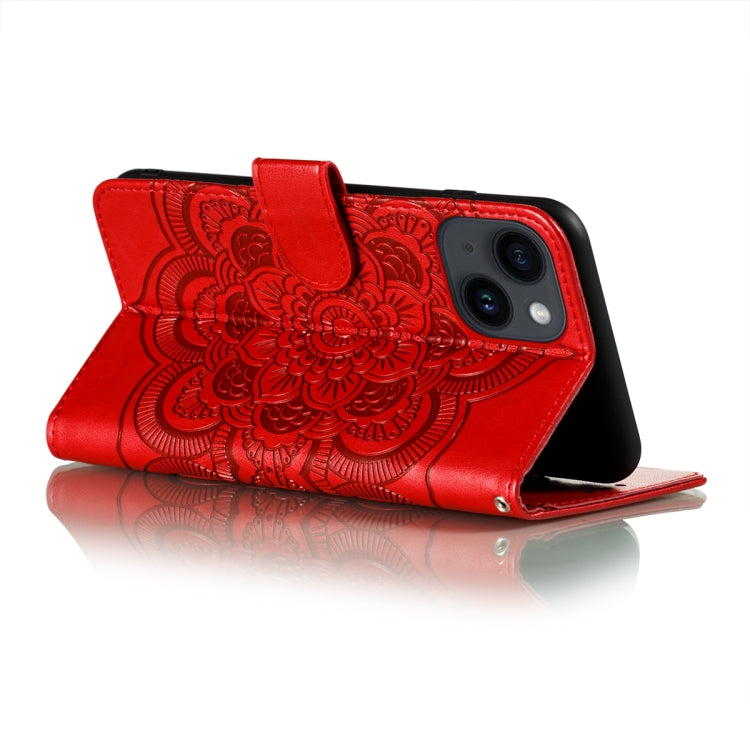 Custodia per telefono in pelle goffrata Sun Mandala, For iPhone 14 / 13, For iPhone 14 Plus, For iPhone 14 Pro