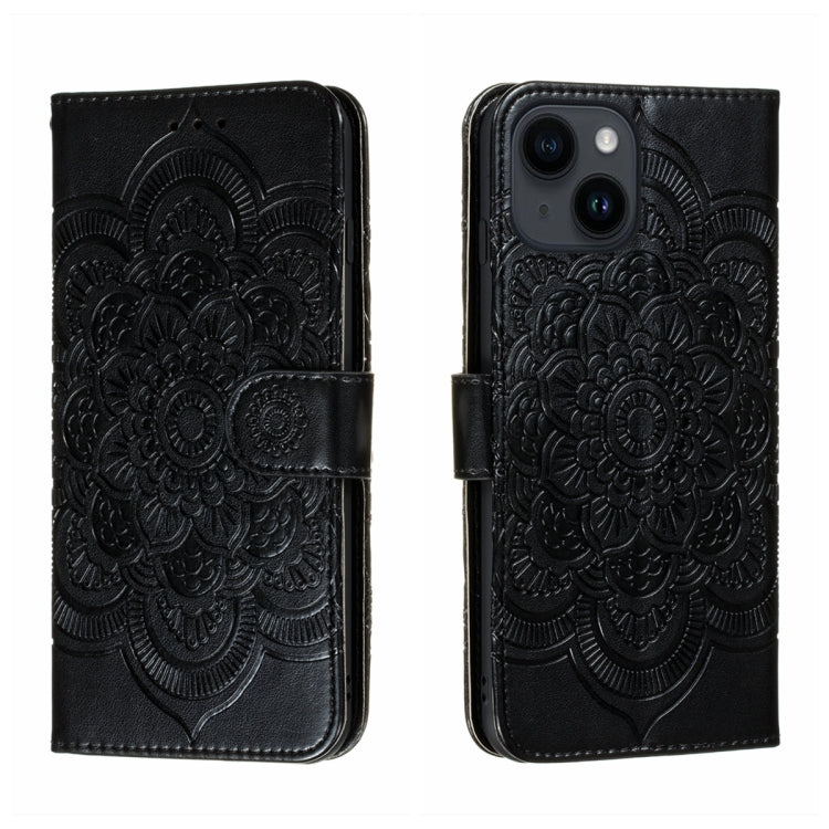 Custodia per telefono in pelle goffrata Sun Mandala, For iPhone 14 / 13, For iPhone 14 Plus, For iPhone 14 Pro