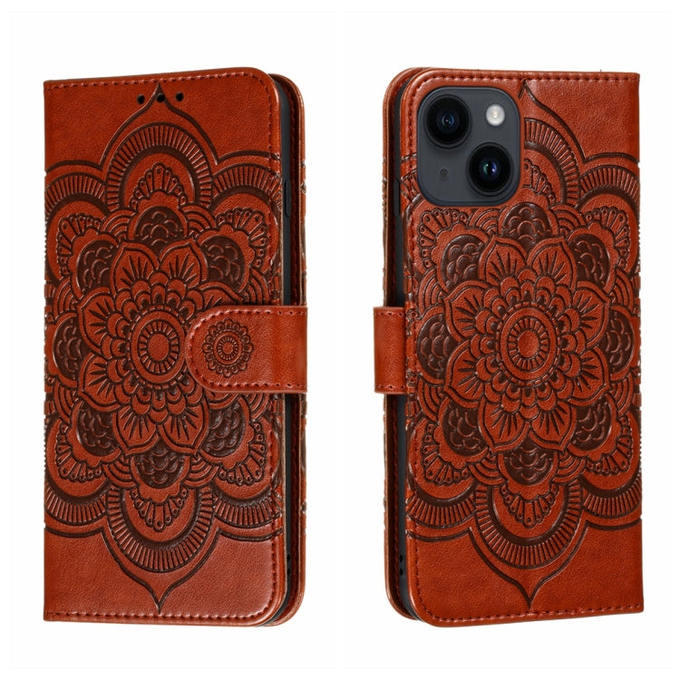Custodia per telefono in pelle goffrata Sun Mandala, For iPhone 14 / 13, For iPhone 14 Plus, For iPhone 14 Pro