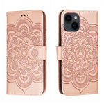 Custodia per telefono in pelle goffrata Sun Mandala, For iPhone 14 / 13, For iPhone 14 Plus, For iPhone 14 Pro