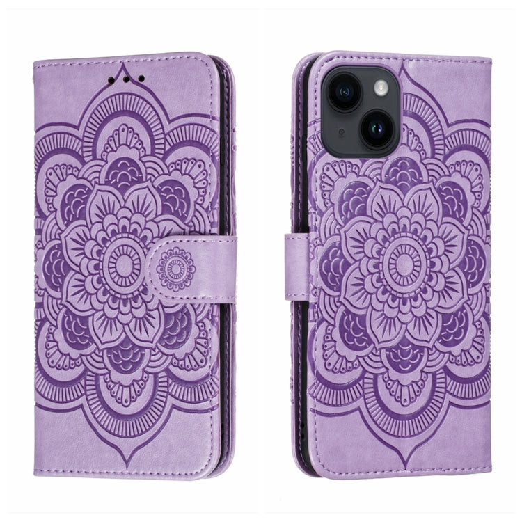 Custodia per telefono in pelle goffrata Sun Mandala, For iPhone 14 / 13, For iPhone 14 Plus, For iPhone 14 Pro