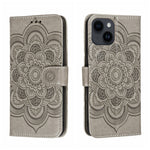 Custodia per telefono in pelle goffrata Sun Mandala, For iPhone 14 / 13, For iPhone 14 Plus, For iPhone 14 Pro