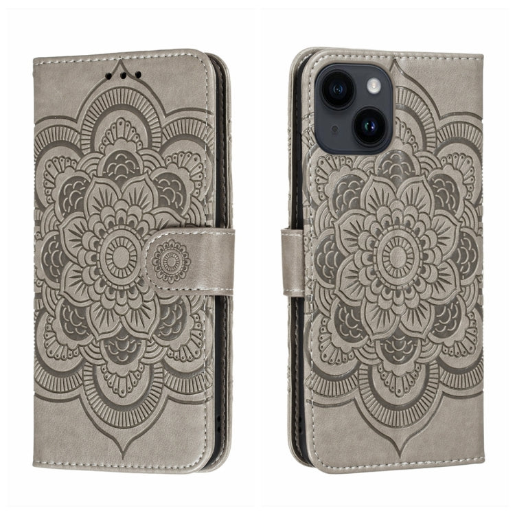 Custodia per telefono in pelle goffrata Sun Mandala, For iPhone 14 / 13, For iPhone 14 Plus, For iPhone 14 Pro