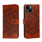 Custodia per telefono in pelle goffrata Sun Mandala, For iPhone 14 / 13, For iPhone 14 Plus, For iPhone 14 Pro