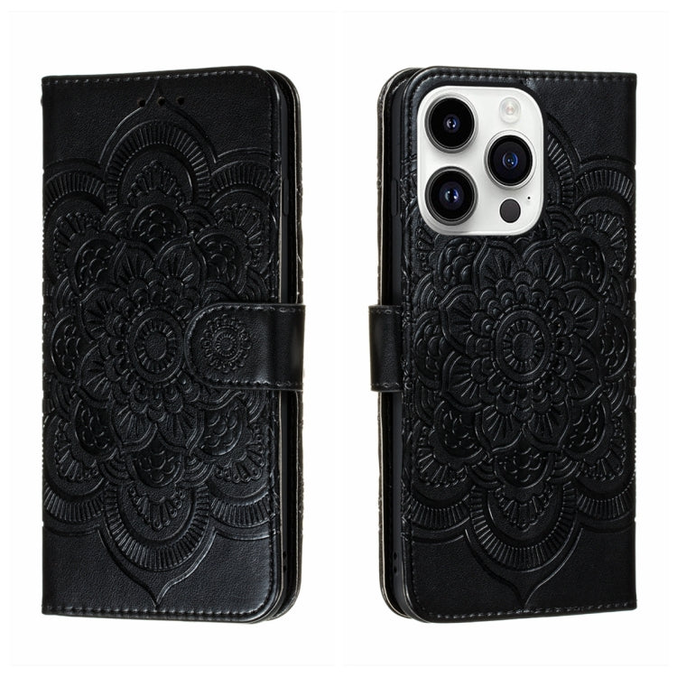 Custodia per telefono in pelle goffrata Sun Mandala, For iPhone 14 / 13, For iPhone 14 Plus, For iPhone 14 Pro