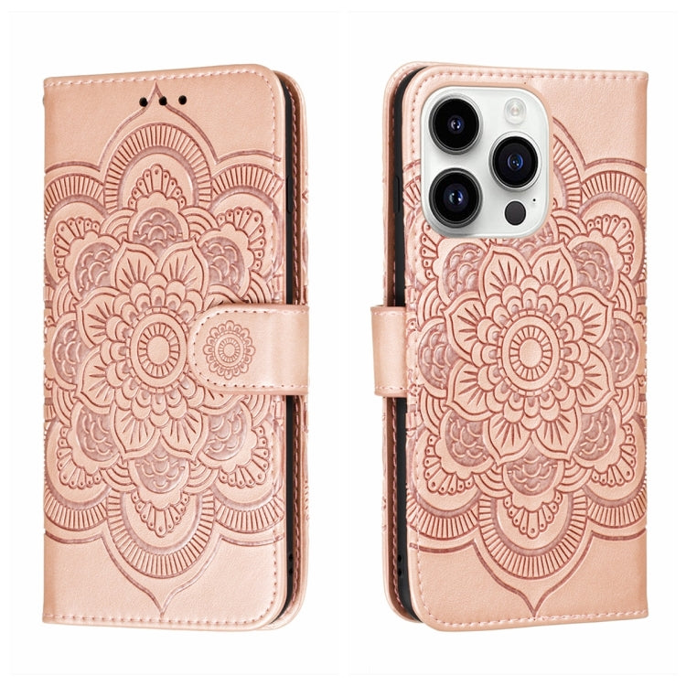 Custodia per telefono in pelle goffrata Sun Mandala, For iPhone 14 / 13, For iPhone 14 Plus, For iPhone 14 Pro
