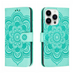 Custodia per telefono in pelle goffrata Sun Mandala, For iPhone 14 / 13, For iPhone 14 Plus, For iPhone 14 Pro
