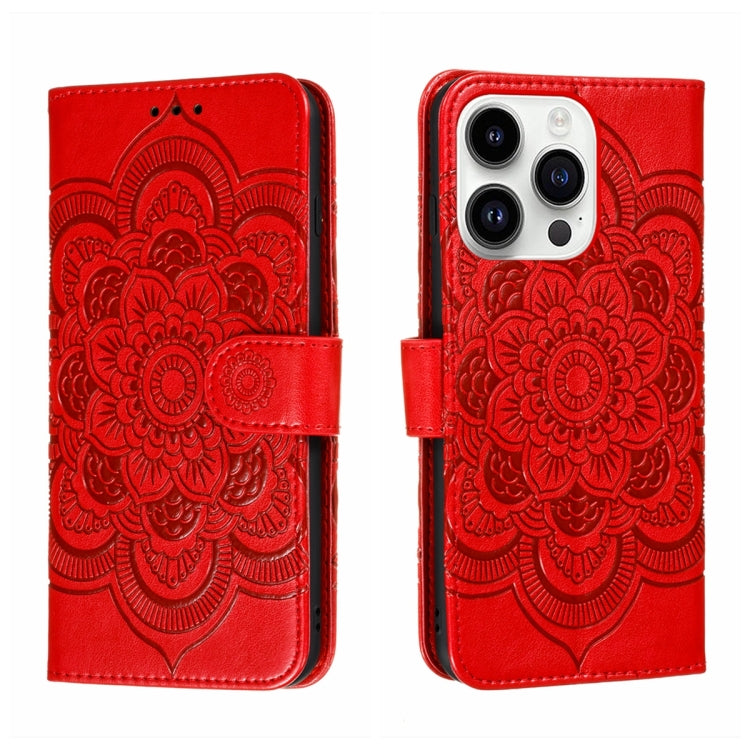 Custodia per telefono in pelle goffrata Sun Mandala, For iPhone 14 Pro Max