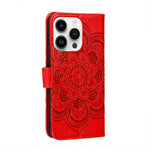 Custodia per telefono in pelle goffrata Sun Mandala, For iPhone 14 Pro Max