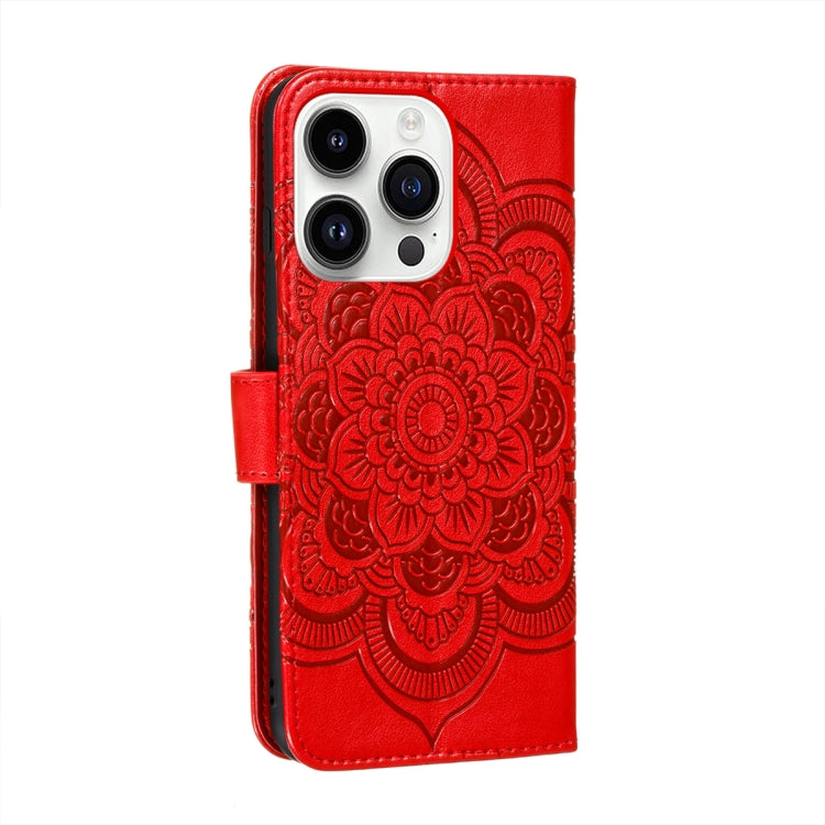 Custodia per telefono in pelle goffrata Sun Mandala, For iPhone 14 Pro Max
