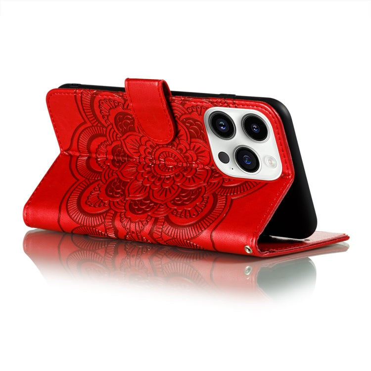 Custodia per telefono in pelle goffrata Sun Mandala, For iPhone 14 Pro Max