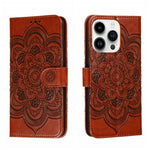 Custodia per telefono in pelle goffrata Sun Mandala, For iPhone 14 Pro Max