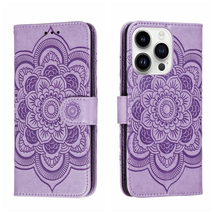 Custodia per telefono in pelle goffrata Sun Mandala, For iPhone 14 Pro Max