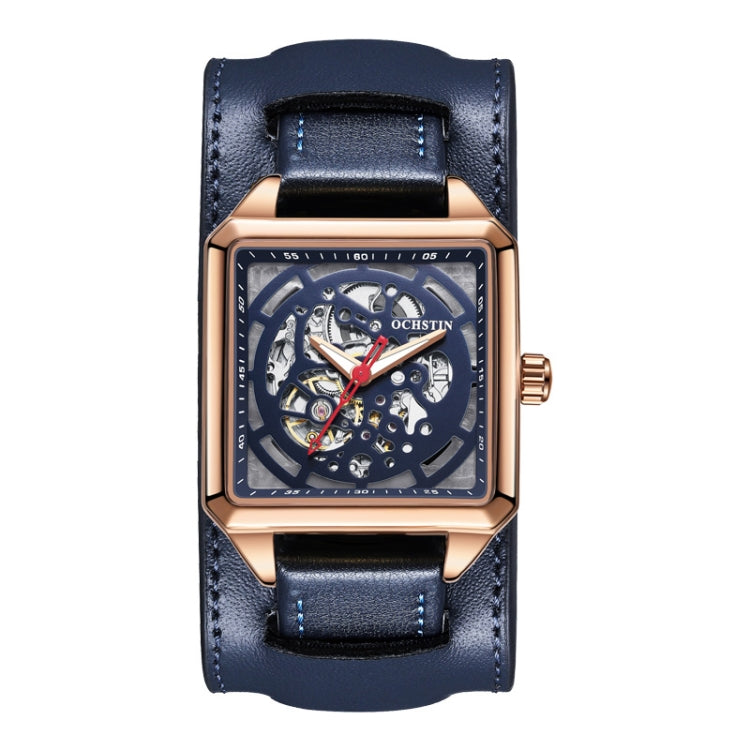 Ochstin 7237 Orologio da polso meccanico da scheletro luminoso impermeabile da polso in pelle da lavoro