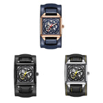Ochstin 7237 Orologio da polso meccanico da scheletro luminoso impermeabile da polso in pelle da lavoro
