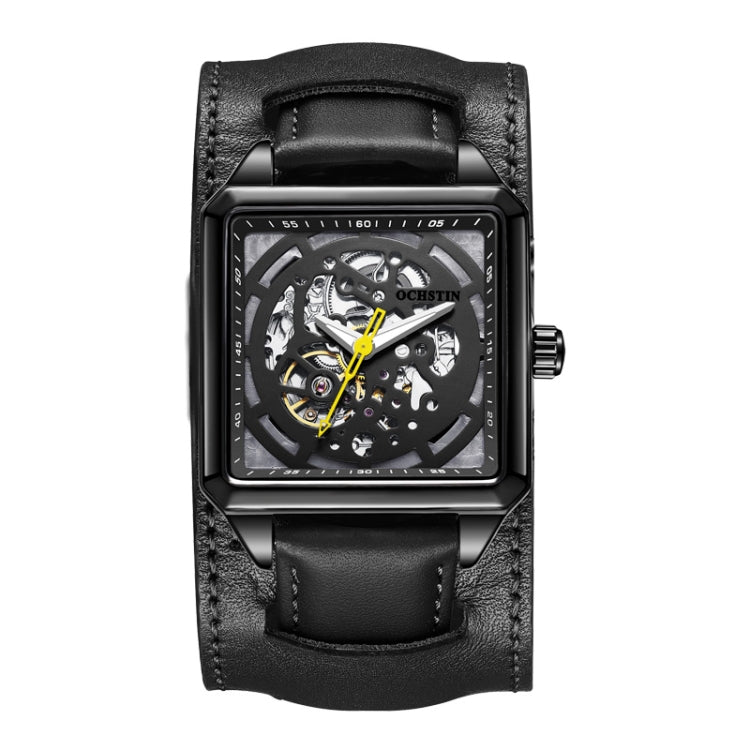 Ochstin 7237 Orologio da polso meccanico da scheletro luminoso impermeabile da polso in pelle da lavoro