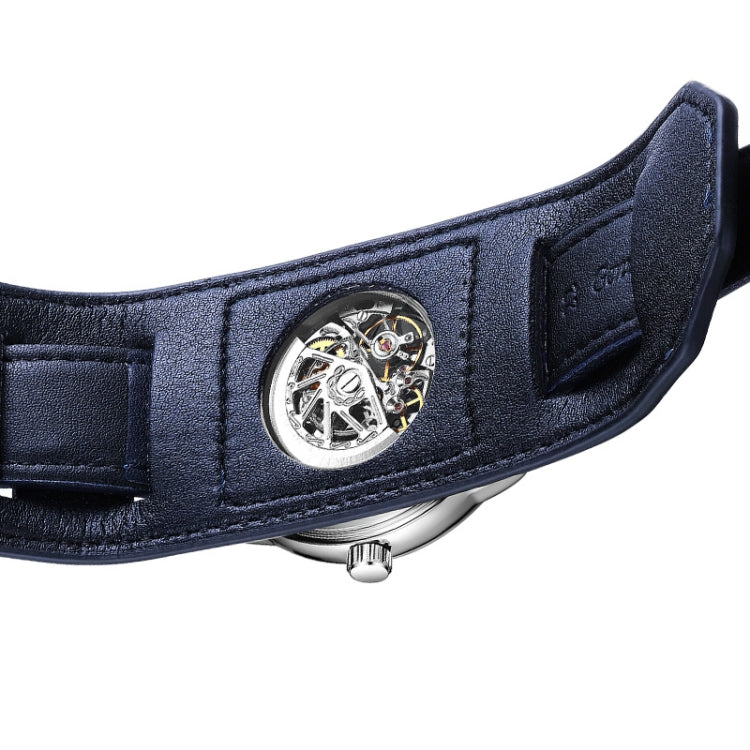 Ochstin 7237 Orologio da polso meccanico da scheletro luminoso impermeabile da polso in pelle da lavoro