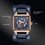 Ochstin 7237 Orologio da polso meccanico da scheletro luminoso impermeabile da polso in pelle da lavoro