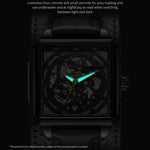 Ochstin 7237 Orologio da polso meccanico da scheletro luminoso impermeabile da polso in pelle da lavoro