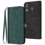 Custodia per telefono in pelle con cinturino a mano doppia piega con fibbia laterale, For Samsung Galaxy M53, For Samsung Galaxy A20e, For Samsung Galaxy A20s, For Samsung Galaxy A21