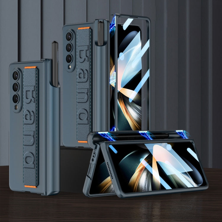 Custodia per telefono con cerniera pieghevole magnetica integrata GKK con cinturino da polso e portapenne, For Samsung Galaxy Z Fold4