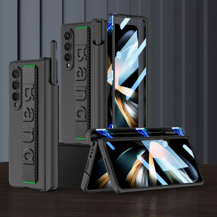 Custodia per telefono con cerniera pieghevole magnetica integrata GKK con cinturino da polso e portapenne, For Samsung Galaxy Z Fold4