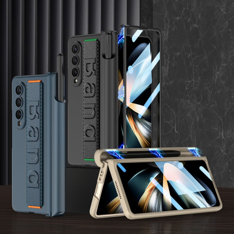 Custodia per telefono con cerniera pieghevole magnetica integrata GKK con cinturino da polso e portapenne, For Samsung Galaxy Z Fold4