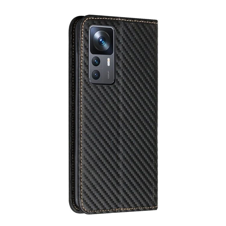 Custodia per telefono in pelle con vibrazione magnetica in fibra di carbonio, For Xiaomi 12T / 12T Pro / Redmi K50 Ultra