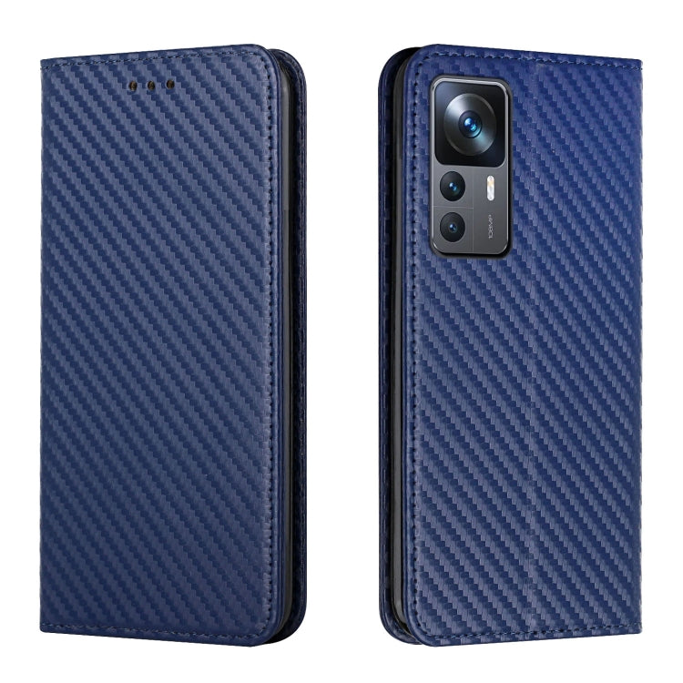 Custodia per telefono in pelle con vibrazione magnetica in fibra di carbonio, For Xiaomi 12T / 12T Pro / Redmi K50 Ultra