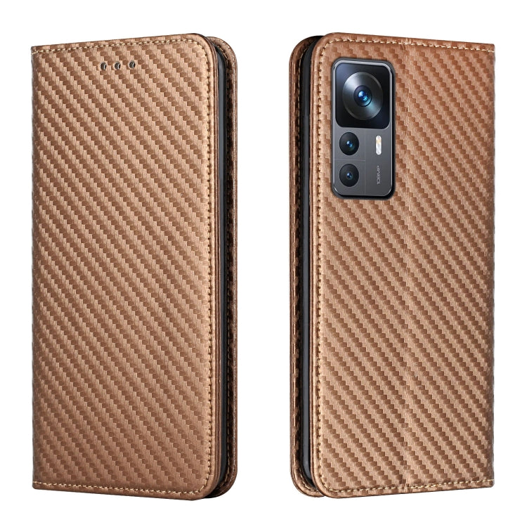 Custodia per telefono in pelle con vibrazione magnetica in fibra di carbonio, For Xiaomi 12T / 12T Pro / Redmi K50 Ultra